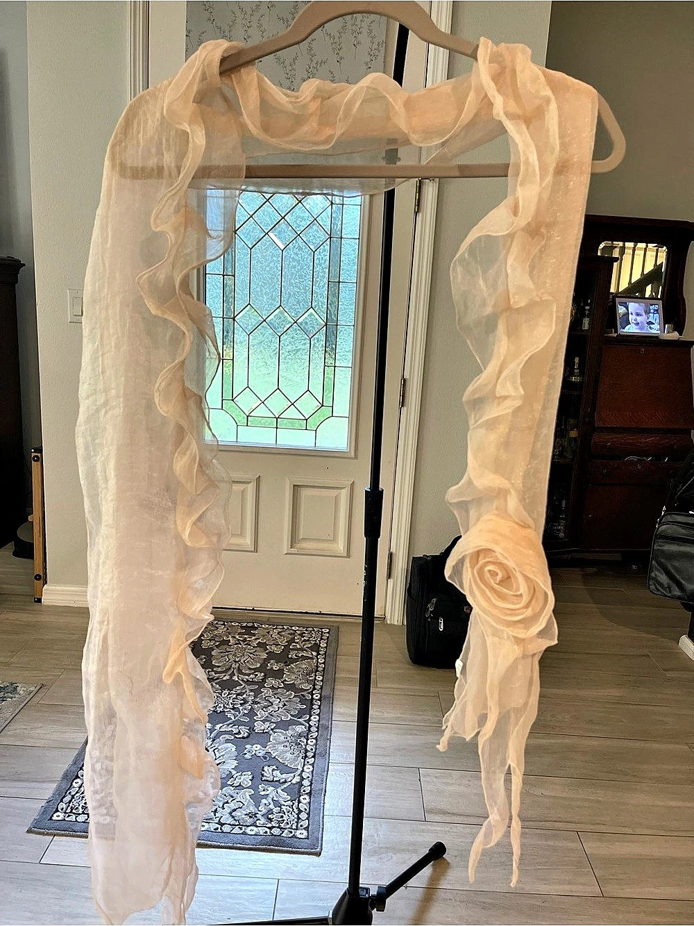 Blush Ruffle Rosette Scarf Wrap Like New